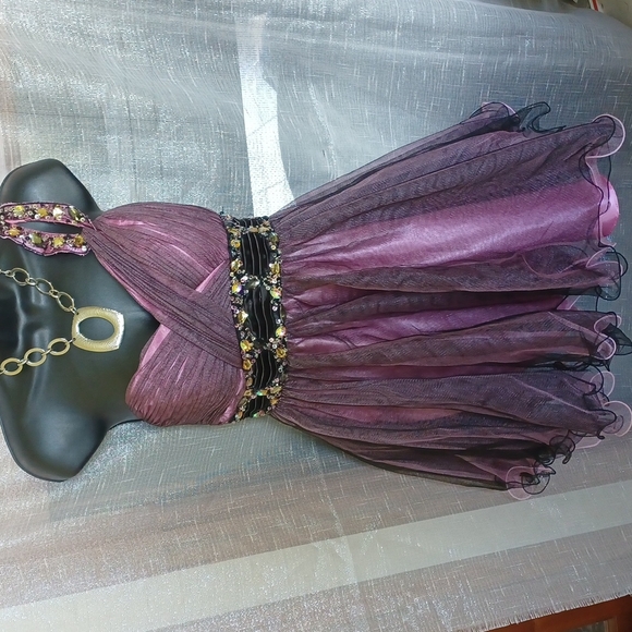 Black and Pink Cinderella Cocktail Dress, side zip, one shoulder, rhinestones - Picture 1 of 8